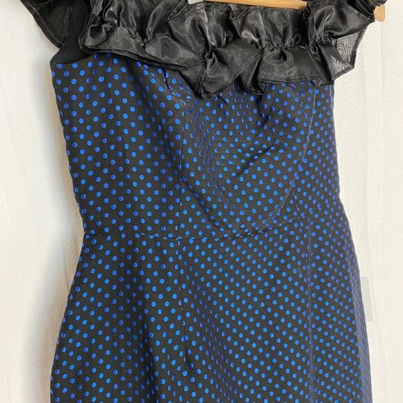 Lulus Lovely Night Jacquard Dress Womens XS Blue Polka Dot Off the Shoulder NWT - Picture 7 of 12
